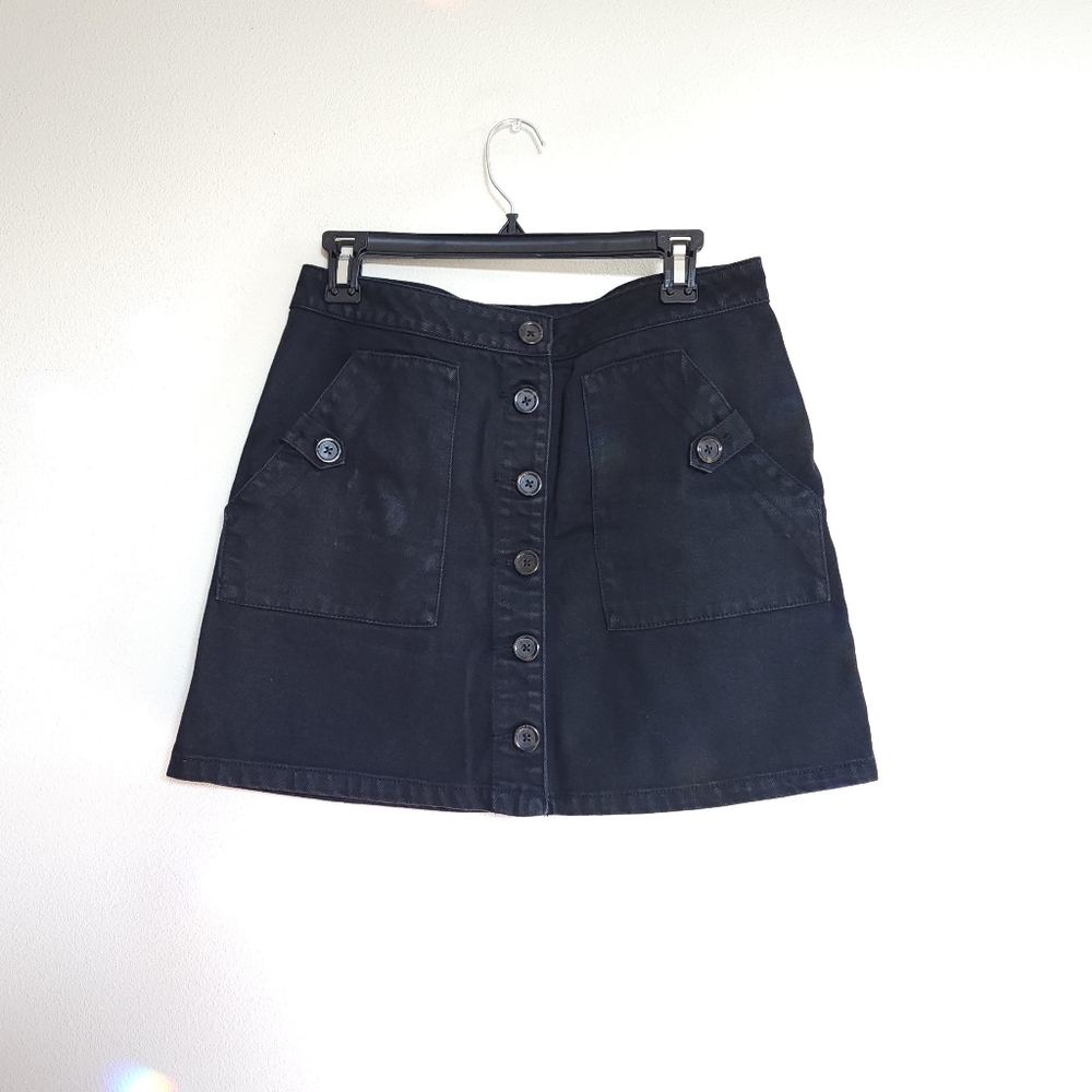 Black Denim Button Up Mini Skirt
